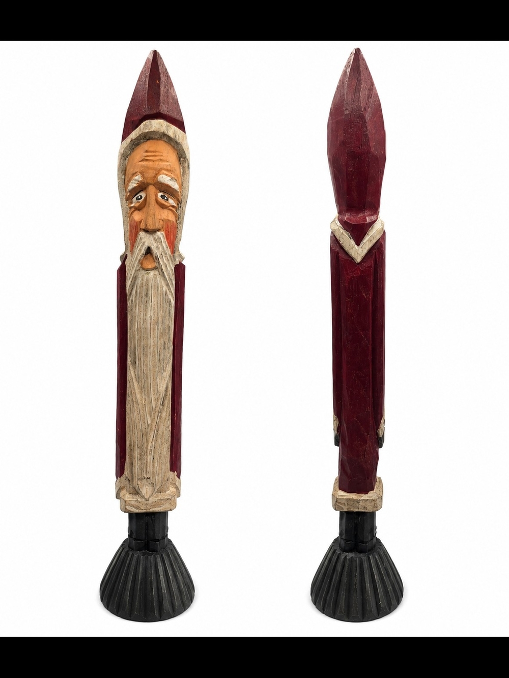 Hand-Carved Wooden Vintage Folk Art Pencil Santa